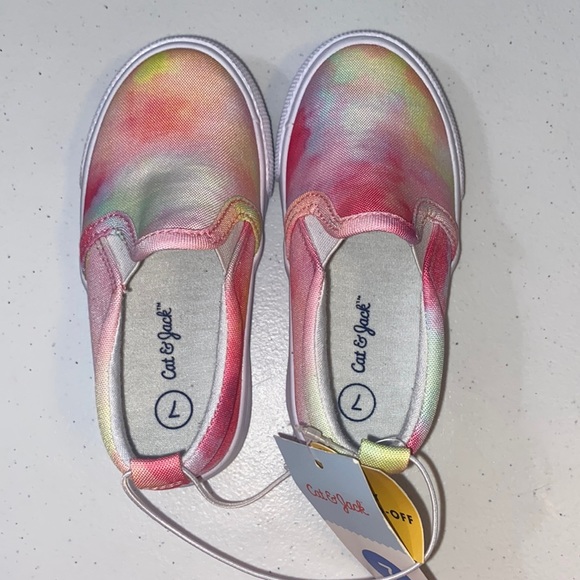 Cat & Jack Baby Girl Pinkish Yellow Tie-Dye Slip On Vans Sneaker Shoe Size 7 NWT - Picture 2 of 8